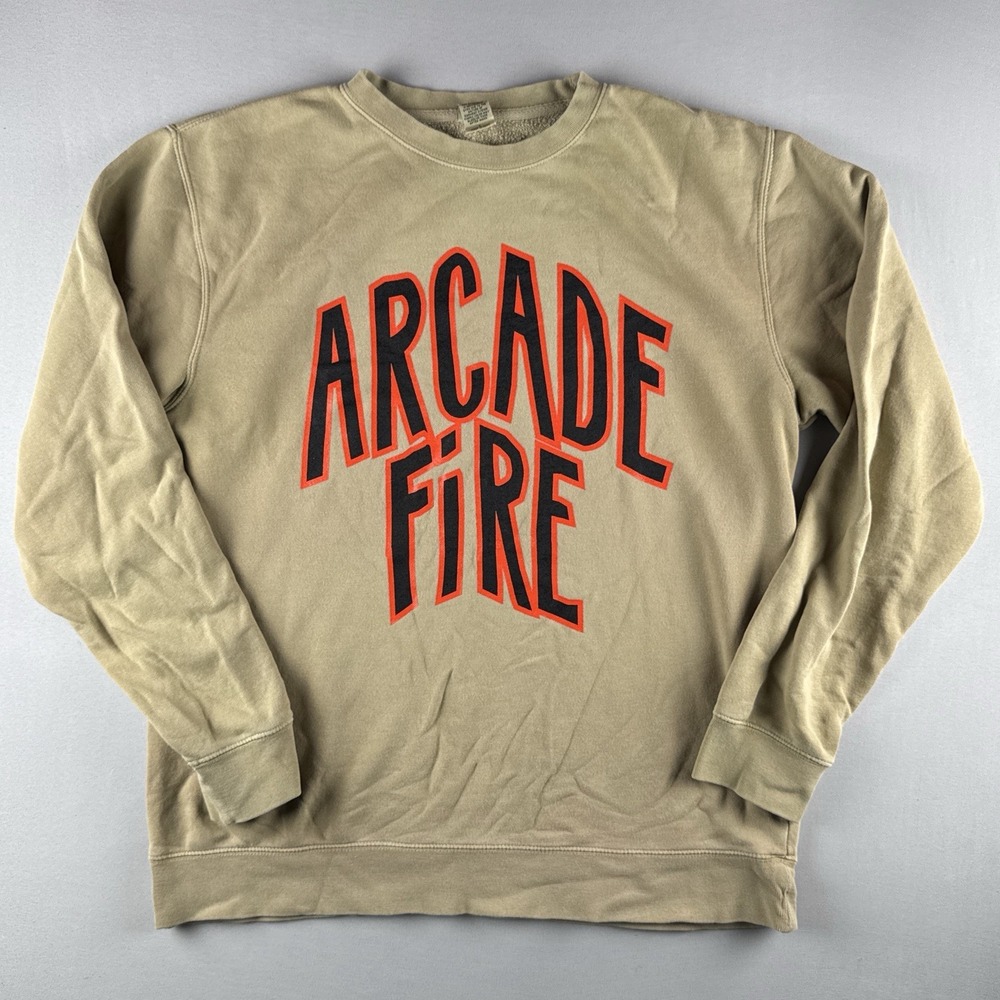Arcade Fire Crewneck Sweatshirt Logo Spellout Indie Rock Band Size L